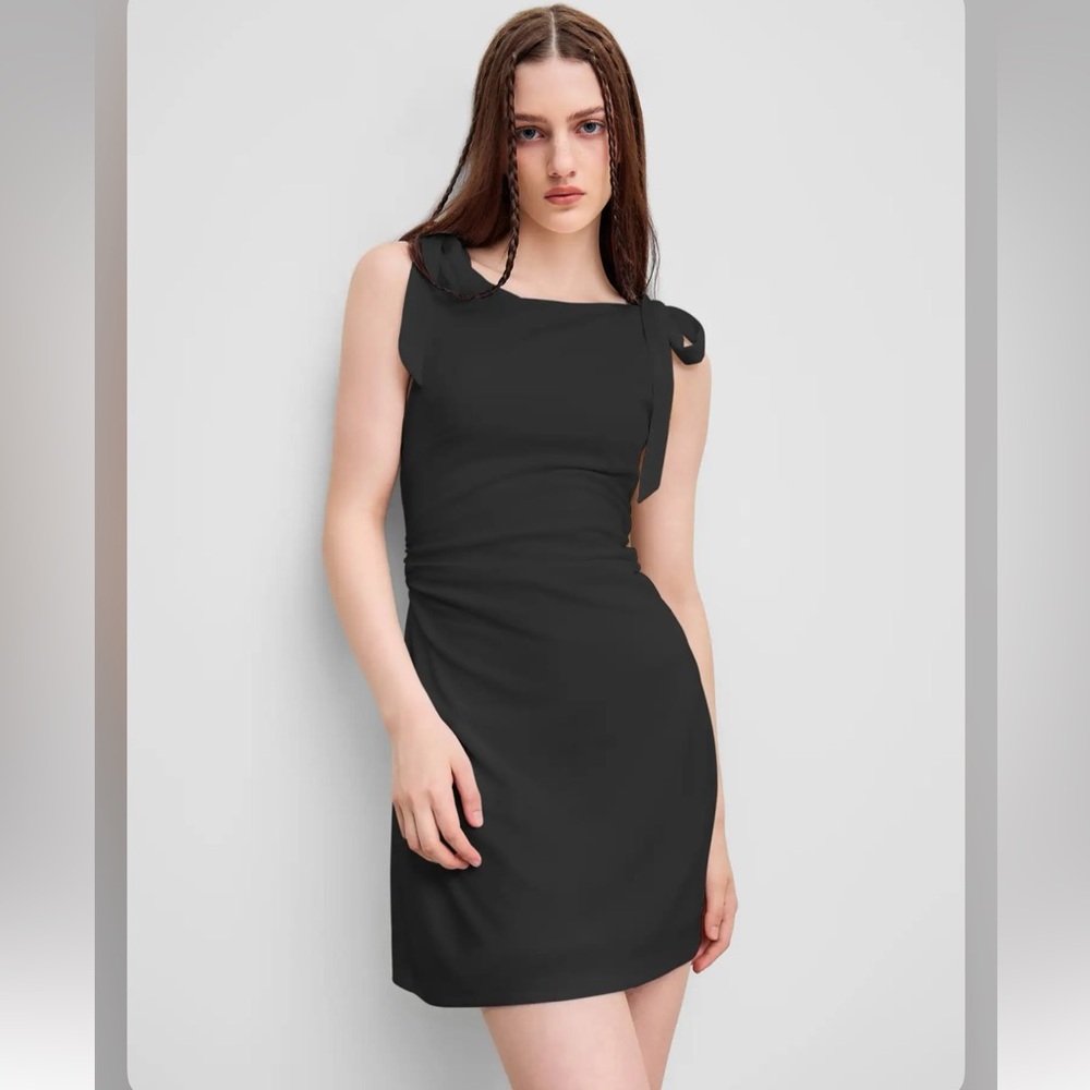 Cider SQUARE NECK SOLID BOWKNOT MINI DRESS S EA-5